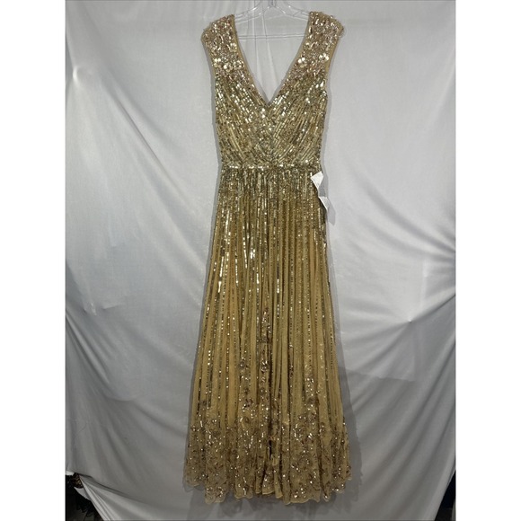 NWT Mac Duggal [ 4 ] 5223 Sequin & Floral Embellished A Line Gown in Gold #S2035 - Picture 8 of 14